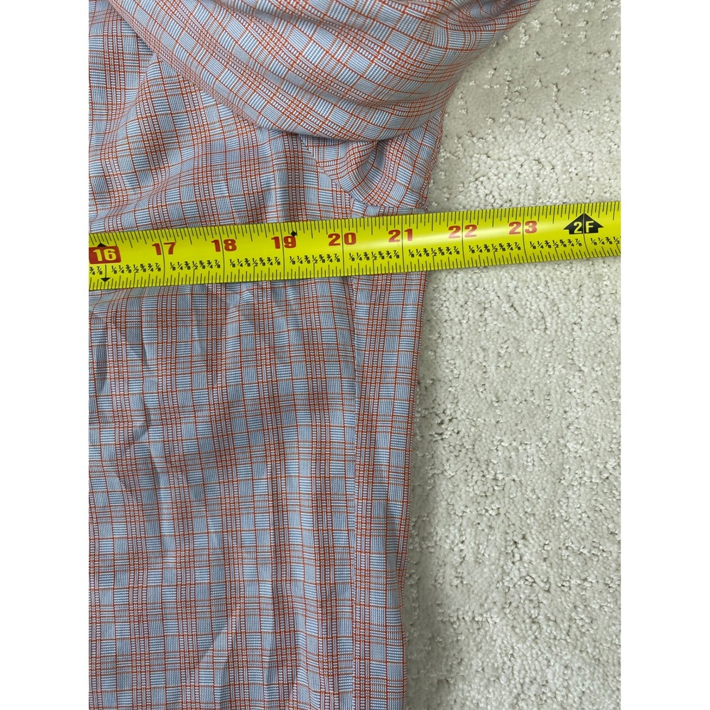 Thomas Pink Mens 15 Orange Blue Check Slim Fit French Cuff Cotton Dress Shirt - Picture 7 of 12